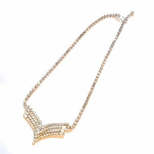 Vintage Rhinestone Necklace Wedding Bride Clear Crystal Prom Formal Y2K Chevron - Picture 1 of 16