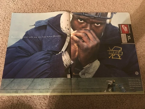 Vintage NIKE TYRONE WHEATLEY Poster Print Ad MICHIGAN WOLVERINES SIDELINE JACKET Cover