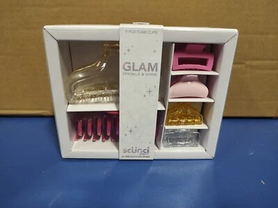 Pinzas para el cabello Scunci Glam con garra brillante y brillante, dos tamaños, colores surtidos, 6 piezas Foto 1 de 4