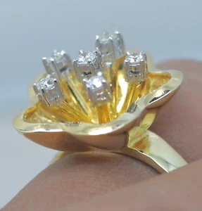 Estate Vintage Natural Diamond Ring Solid 14K Yellow White Gold Size N 1/2 - Picture 1 of 6