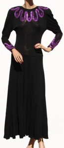 Vintage 1980s Jean Muir Dress - Black Rayon Jersey w Pink Sequins - Picture 1 of 8