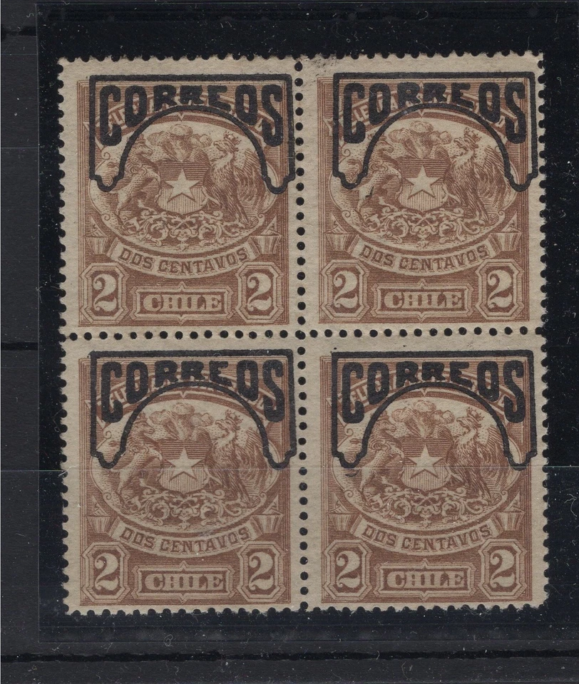 CHILE 1904 Sc.62 Telegraph overp. CORREOS MH Huemul with Tail block of 4 - Image 1 of 1