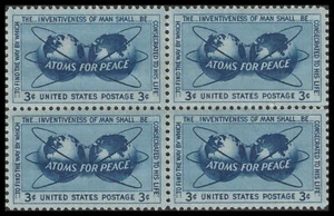 US 1070 Atoms for Peace 3c block 4 MNH 1955 - Picture 1 of 1