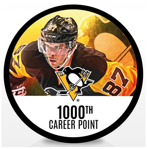 SIDNEY CROSBY 1000TH CAREER POINT 2/16 PITTSBURGH PENGUINS HOCKEY PUCK - NEW !! Cover