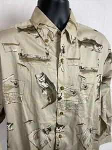 Field & Stream Shirt Mens Large Short Sleeve Fish Fishing Pole Bass Angler Beige - Picture 1 of 7