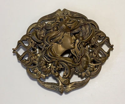 Antiguo ORNATADO Art Nouveau Cinturón Hebilla Regalo Para Mujer BRONCE DORADO GRANDE 4"w Foto 1 de 4