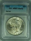 1923 Peace Silver Dollar $1 Coin Icg Ms 60+ Details (16)