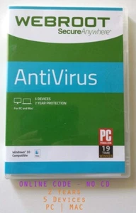 Webroot AntiVirus 2025 | 2-Year Subscription, 5 PC/MAC | ONLINE CODE (NO CD) - Picture 1 of 2