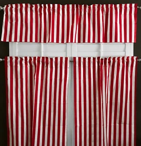 Poly Cotton Striped Print 3-Piece Kitchen Valance/Tier Café Curtain Window Set - Picture 1 of 12