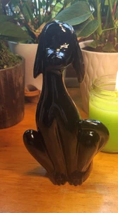 Viking Heavy Rare Black Glass Epic Dog Shiny Hound Figurine 8" MCM Made Mosser - Picture 1 of 21