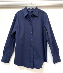 Jones New York Signature No-Iron Sz M Blouse Button Up Shirt Navy blue - Picture 1 of 5