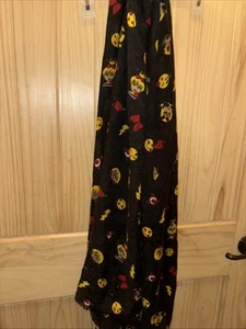 Betsey Johnson Scarf Black Wool Blend Colorful Emojis Smiley Faces Hearts - Picture 1 of 5