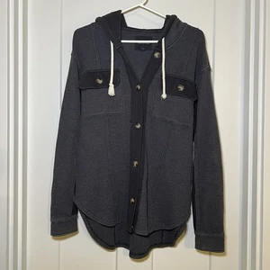 American Eagle Waffle Knit Hooded Shaket Sweater Women’s Size Small Button Up - Picture 1 of 9