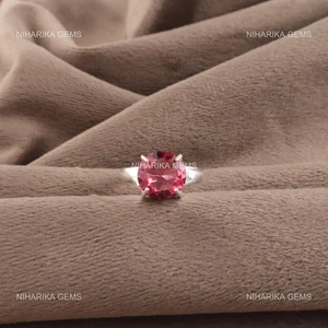 Joyería anillo solitario de plata de ley 925 turmalina rosa natural chakra corazón - Imagen 1 de 9