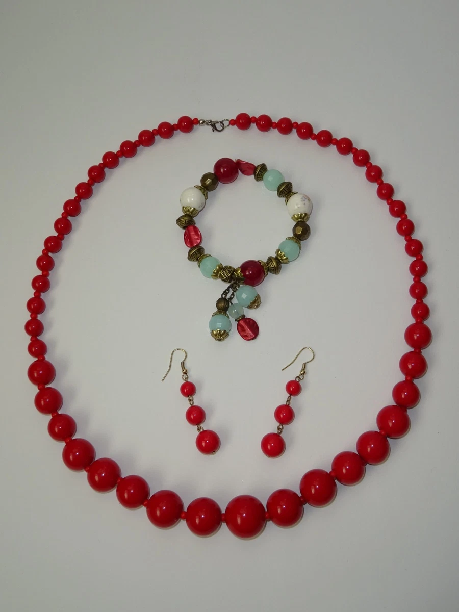 Boho Rotes Perlenhalsband – Große Perlenkette Aus Legierung, Vintage Stil, Für Frauen