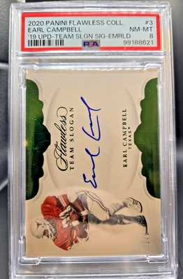 Earl Campbell 2019 Panini Flawless Collegiate Emerald /5 Auto PSA 8 Texas - Image 1 of 3