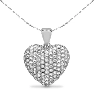 18ct White Gold Jewelco London 0.66ct Diamond Domed Love Heart Cluster Pendant - Picture 1 of 5
