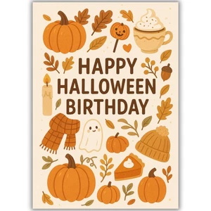 Autumn Halloween Birthday Card for Her Woman Cute Fall Design Woman Girl Mum - Picture 1 of 8