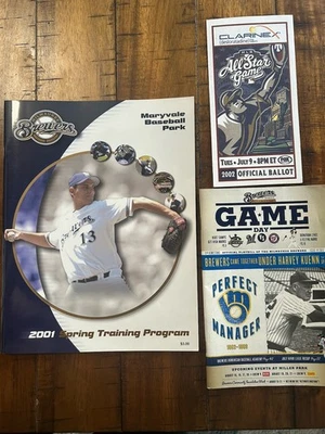 Lot of Milwaukee Brewers Baseball Programs And Unused 2002 All-Star Ballot. - Image 1 of 2