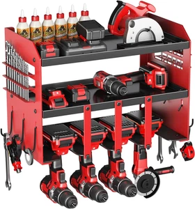 Estante pared herramientas 3 niveles taladros soporte metal 120lbs garage taller - Picture 1 of 12