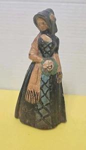 Antique Cast Iron Door Stop Southern Belle Lady Holding Flowers - Picture 1 of 16