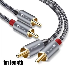 1m PRO 2x RCA Twin PHONO Audio Cable 24k Gold OFC Lead Male Plug to Plug - Picture 1 of 6