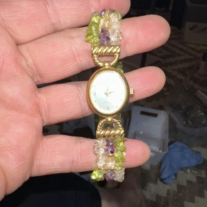 Vintage Prestige Ladies Quartz Watch with Green, Purple, and Clear Glass. NEW - Picture 1 of 7