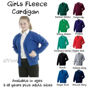 Girls School Cardigan Fleece Sweatshirt Uniform Age 2 3 4 5 6 7 8 9 10 11 12 13 - Picture 1 of 44