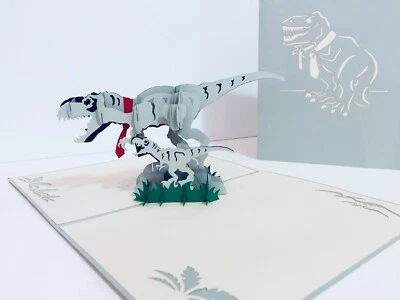 OrigamiPopCards.com Super Lindo T-Rex Dinosaurio 3D Pop Up Tarjeta de Felicitación Hecha a Mano Foto 1 de 4