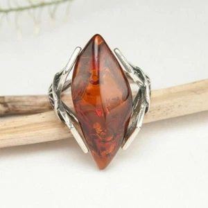 HANDMADE AUTHENTIC BALTIC AMBER 925 STERLING SILVER RING SZ 6 1/4 JEWELRY 10114 - Picture 1 of 4