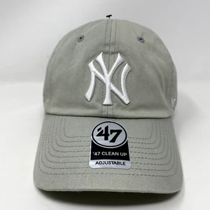 New York Yankees Hat 47 Brand Clean Up Adjustable Strapback Cap Grey NEW - Picture 1 of 11