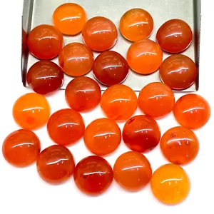 24 Pcs Natural Carnelian 13x13mm Round Cabochon Beautiful Orange Gemstones Lot - Picture 1 of 12
