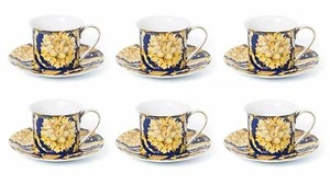 Royalty Porcelain 12-pc Luxury "Floral Blue" Tea or Coffee Cup Set, 24K Gold - Picture 1 of 2