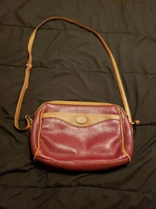 Borsa a mano Liz Claiborne marrone medio rosso scuro vera pelle logo cinturino vintage - Foto 1 di 16
