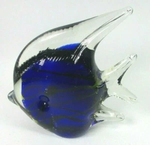Tropical Angel Fish Paperweight Art Glass Hand Blown Murano Style 4" Cobalt Blue - Picture 1 of 6