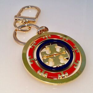 Tory Burch Rotating Geo Key Ring Light Chambray NWT $128 Authentic