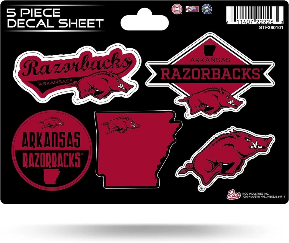 Arkansas Razorbacks 5 Piece Decal Sticker Sheet Laptop Phone Drinkware - Image 1 of 1