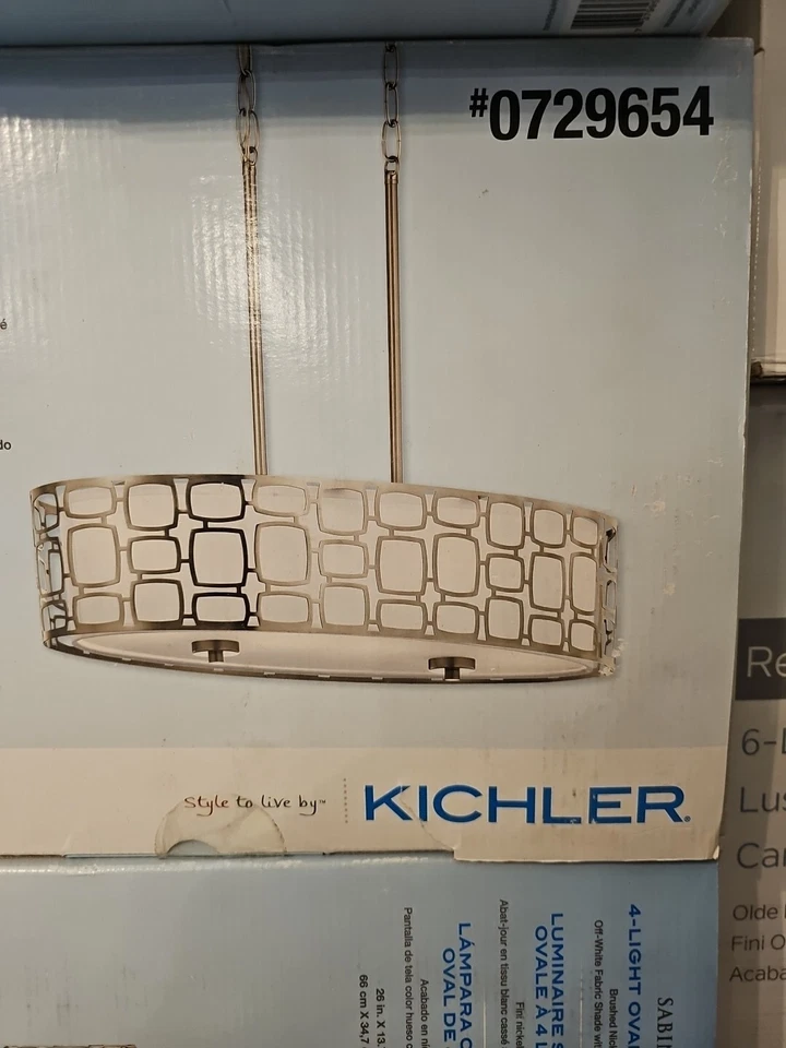 Luz colgante moderna de tambor de vidrio grabado de níquel cepillado Kichler Sabine de 4 luces Foto 1 de 2