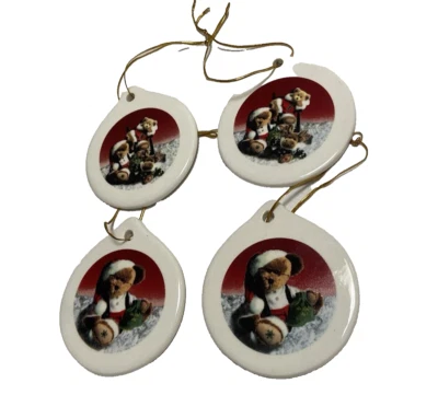 4 Boyds Bears & Friends Christmas Tree Ornaments Ceramic Hang Happy Holiday NOS - Image 1 of 4