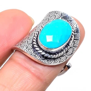 Blue Turquoise Gemstone Handmade 925 Sterling Silver Jewelry Ring Size 6(US) - Picture 1 of 1