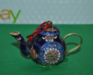 VTG CLOISONNE PRECIOUS  Art TEAPOT Enamel Ornament Cobalt Floral Ornate - Picture 1 of 4