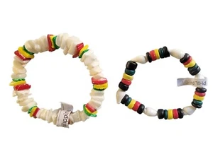 2pcs Men Women White Black Rasta Stripe Clam Puka Chip Shells Bracelet Bangle - Picture 1 of 4