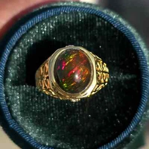 Black Opal Ring-Fire Opal Signet Ring-Black Opal Ring-Opal Gold Ring- Black Opal - Picture 1 of 9