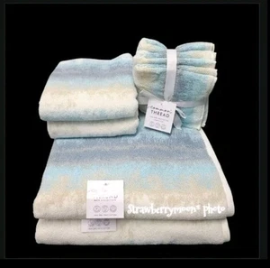 8 Stck. COMMON THREAD Zero Twist Baumwolle Bad Handwaschlappen Handtuch Set Blau Grau Hellbraun - Bild 1 von 8
