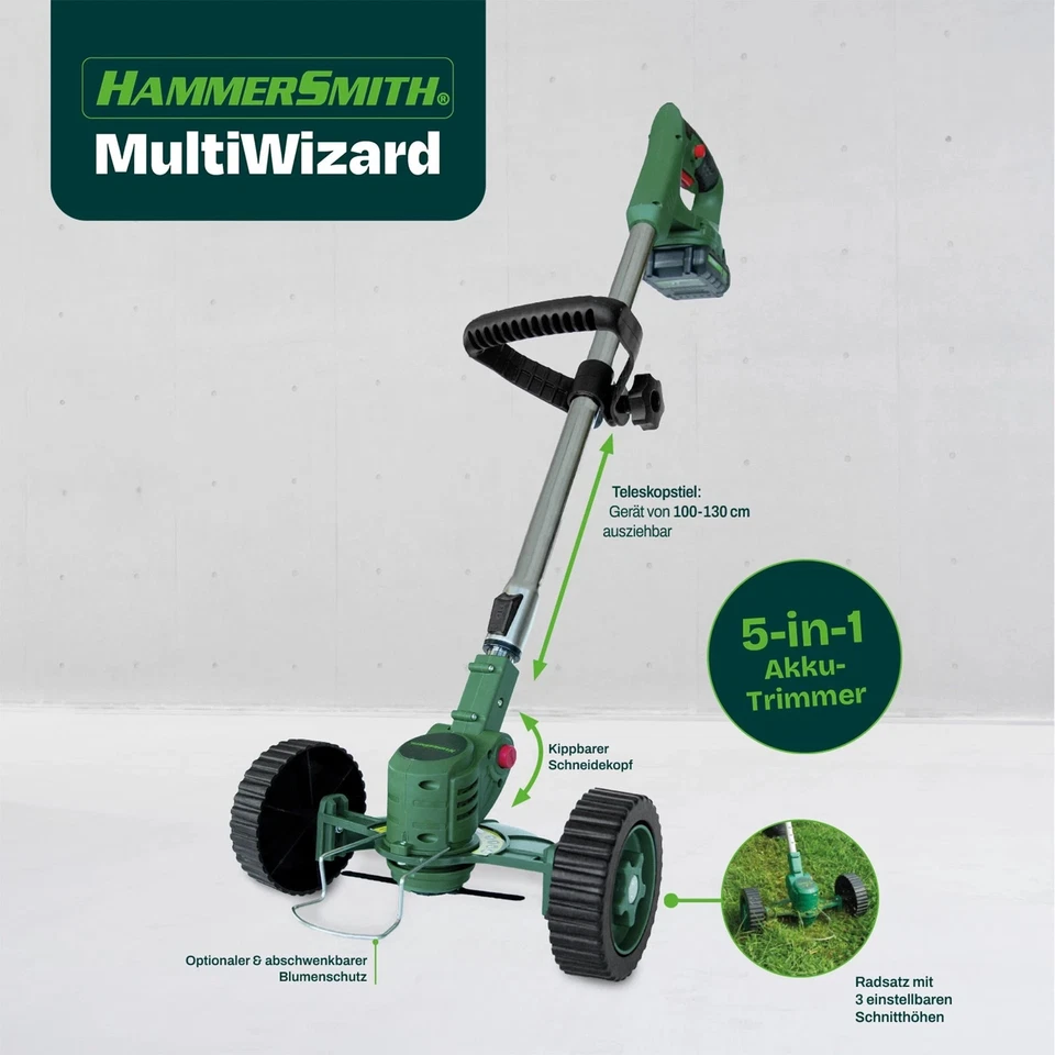 Hammersmith® MultiWizard - 5-in-1 Akku-Trimmer mit Messerschutz und Schwenkgriff - Bild 1 von 1