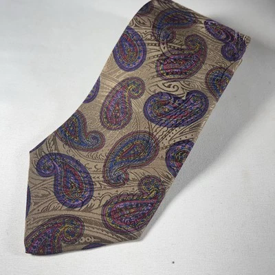 Corbata marrón con cachemira morada - Enrico GUCCINI 100 % seda hecha a mano Italia Foto 1 de 4