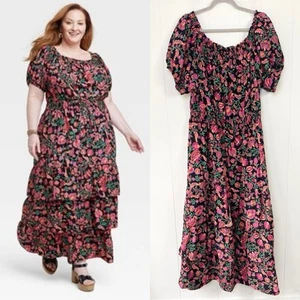 Maxi Vestido KNOX ROSE Algodón Floral Cottagecore Manga Abullonada en Niveles Talla XXL - Imagen 1 de 15