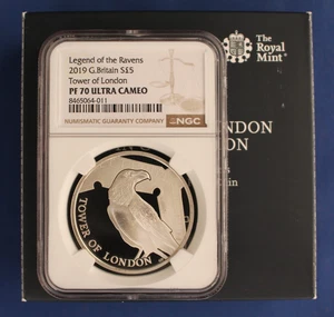 2019 Silver Proof £5 coin "The Legend of the Ravens" NGC PF70 with Case & COA - Picture 1 of 4