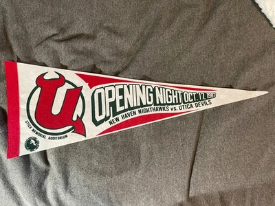 1987 New Haven Nighthawks Utica Devils AHL Pennant 24" Opening Night Hockey - Image 1 of 2