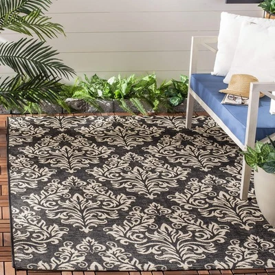 Washable Rug Outdoor Courtyard Collection - 2'7" x 5', Black & Cream, Non-She... - Image 1 of 3